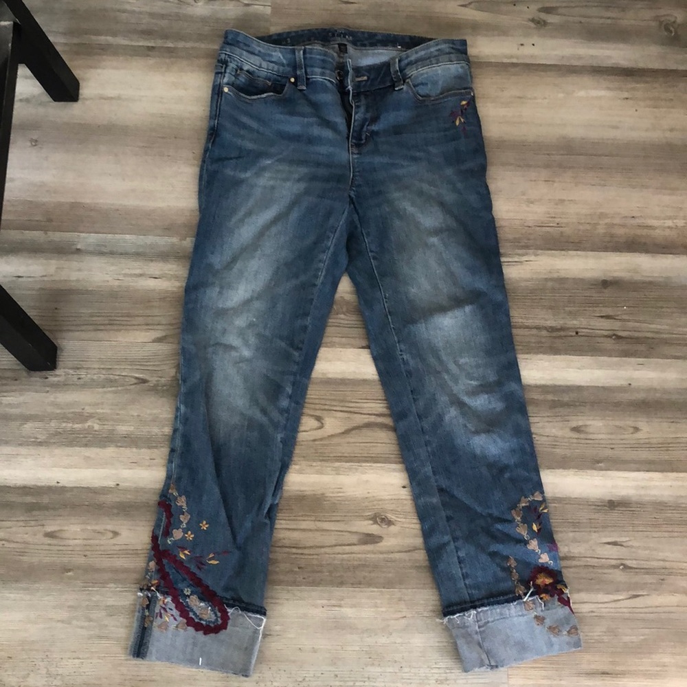 White House black market crop embroidered denim